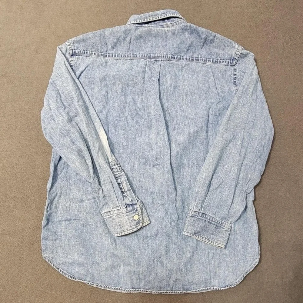 Lauren Ralph Lauren Denim Button Down Shirt Light Wash Blue Crest Logo Womens L - Picture 6 of 6